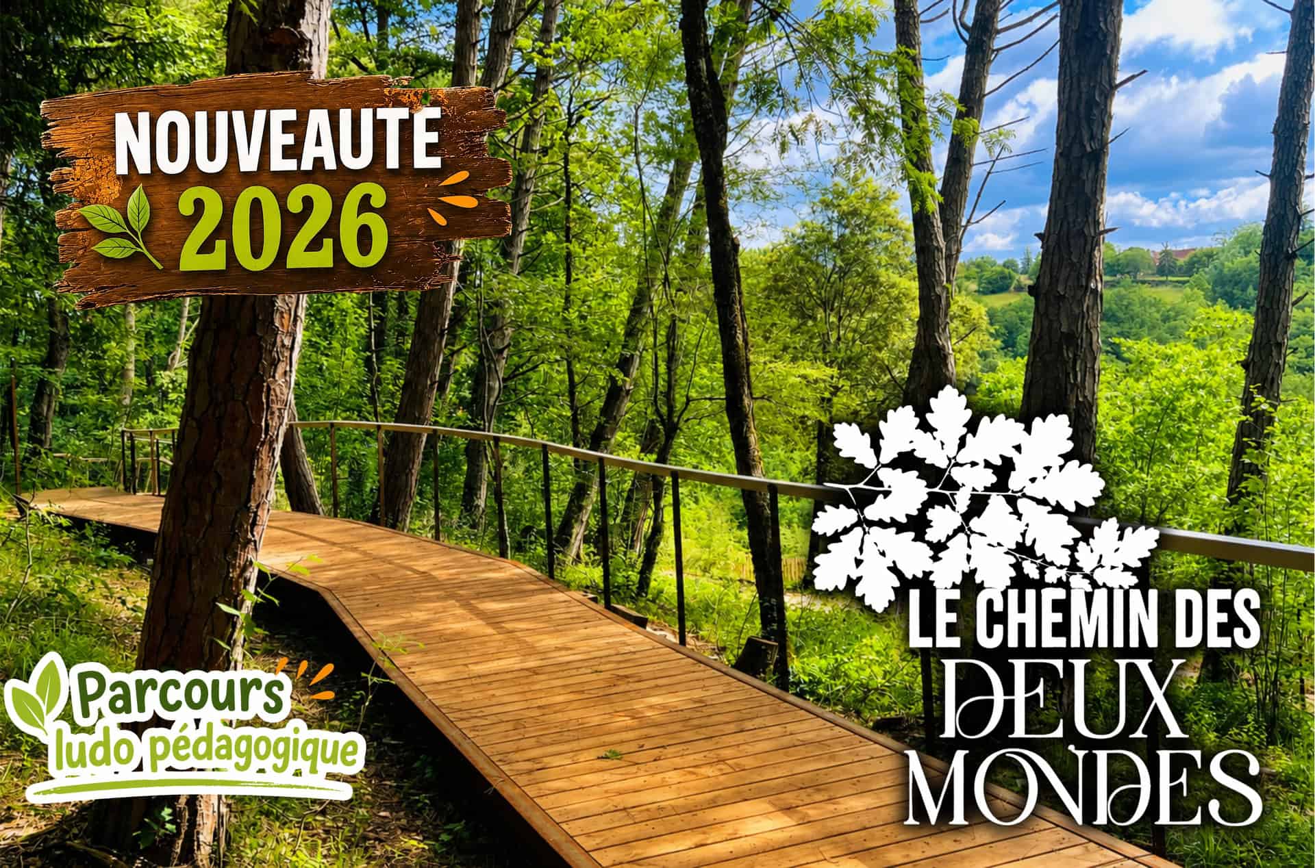Sentier en forêt menant à la Grotte de Maxange, nouvelle attraction 2026.